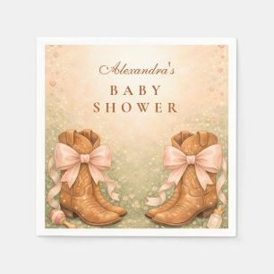 Pink Boots And Bows Girl Baby Shower Napkin