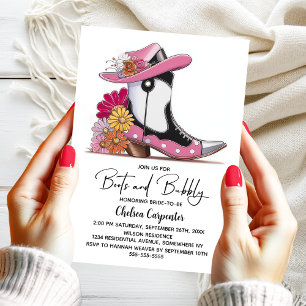Pink Boots and Bubbly Bridal Shower Invitation