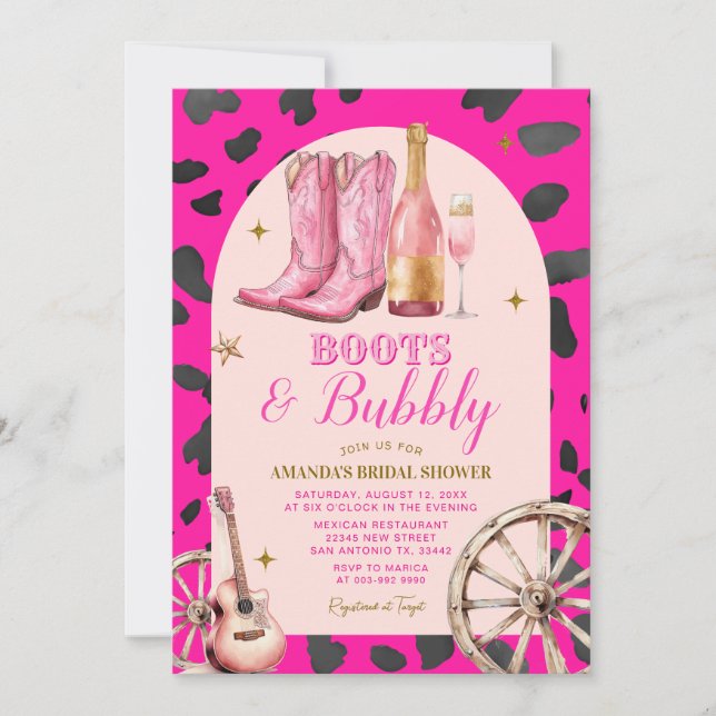 Pink Boots and Bubbly Western Bridal Shower  Invitation (Front)