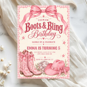 Pink Boots & Bling Birthday Invitation