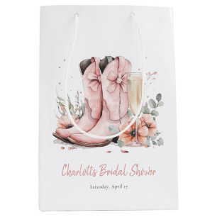 Pink Boots & Bubbly Champagne Glass Bridal Shower Medium Gift Bag