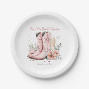 Pink Boots & Bubbly Champagne Glass Bridal Shower Paper Plate