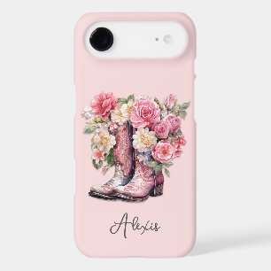 Pink Boots with Flowers Monogrammed