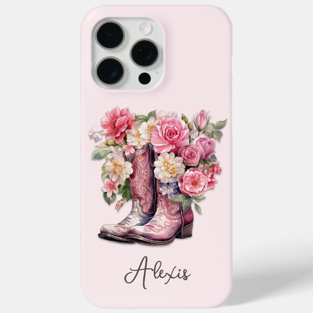 Pink Boots with Flowers Monogrammed Case-Mate iPhone Case (Back)