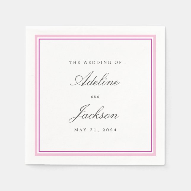Pink Border Classic Traditional Wedding Napkins (Front)
