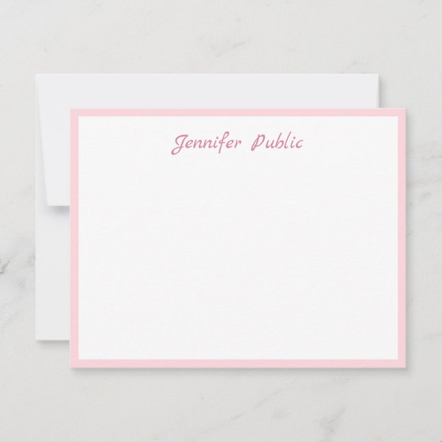 Pink Border Handwriting Script Simple White Trendy Card (Front)