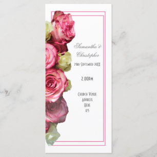 Pink border rose church wedding program
