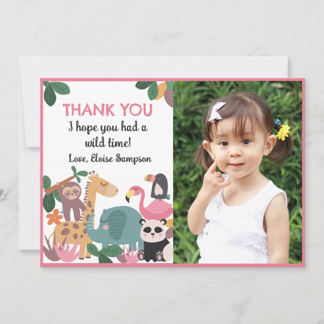 Pink Born Two Be Wild Flat Thank You Card (Front)