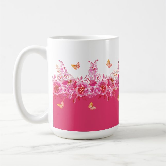 Pink Botanical Butterflies Mug (Left)