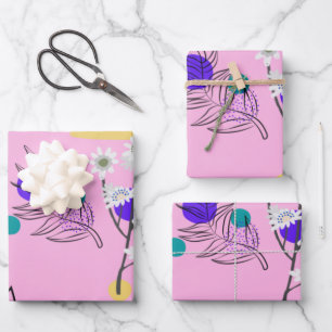 Pink botanical drawing vintage pattern unique wrapping paper sheet