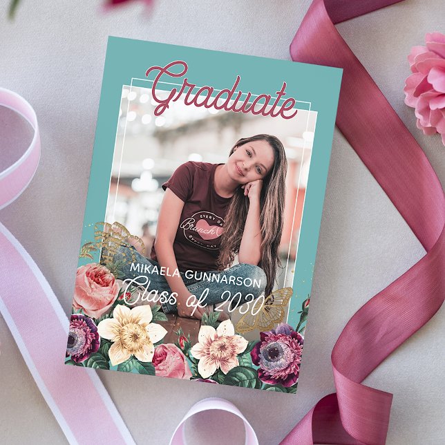 Pink Botanical Floral Boho Graduation Announcement (Creator Uploaded)