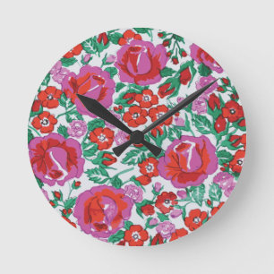 Pink Botanical Floral Pattern Round Clock