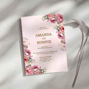 Pink Botanical Floral Wedding Invitation