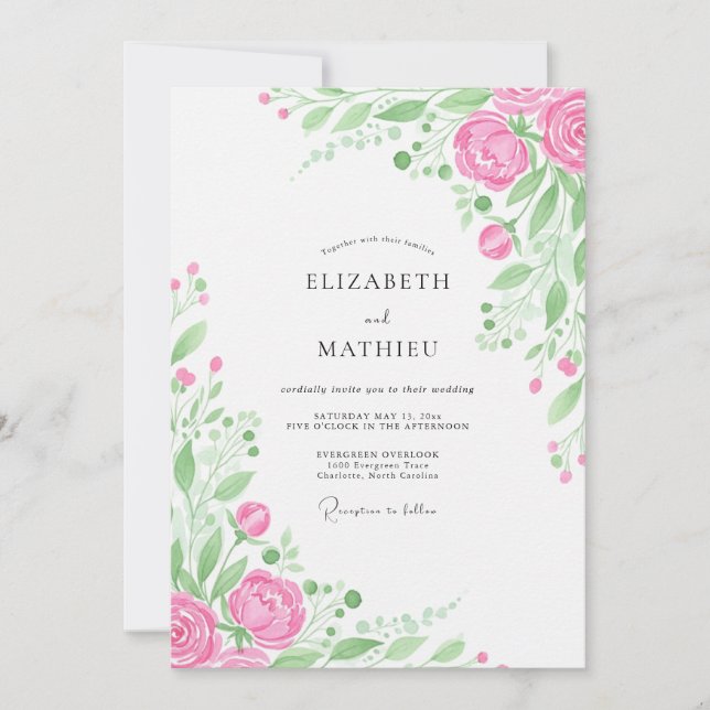 Pink Botanical Flourish Wedding Invitation (Front)