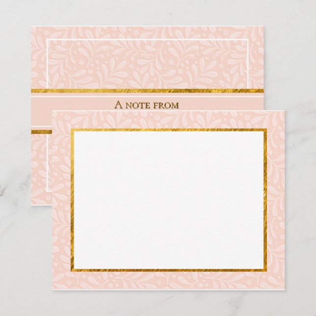 Pink Botanical, Gold & Embossed Leaf Stationery  Card (Front/Back)