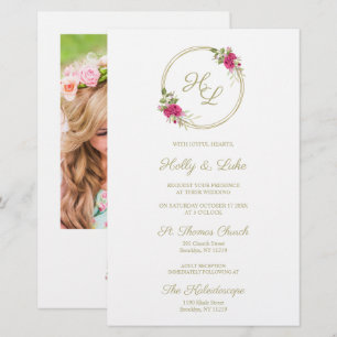 Pink Botanical Initials Elegant Wreath Wedding Pic