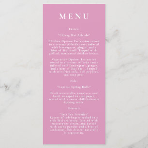 Pink Botanical Modern Wedding Menu