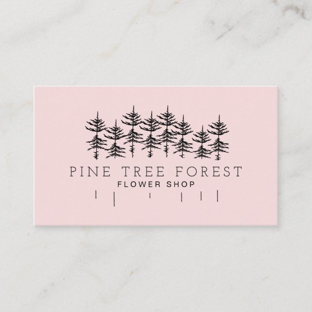 Pink Botanical Pine Tree Forest Business Card (Front)