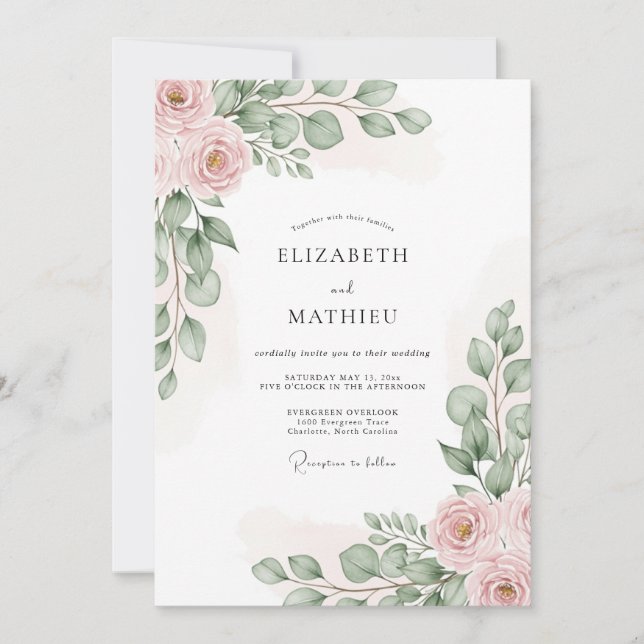 Pink Botanical Romance Wedding Invitation (Front)