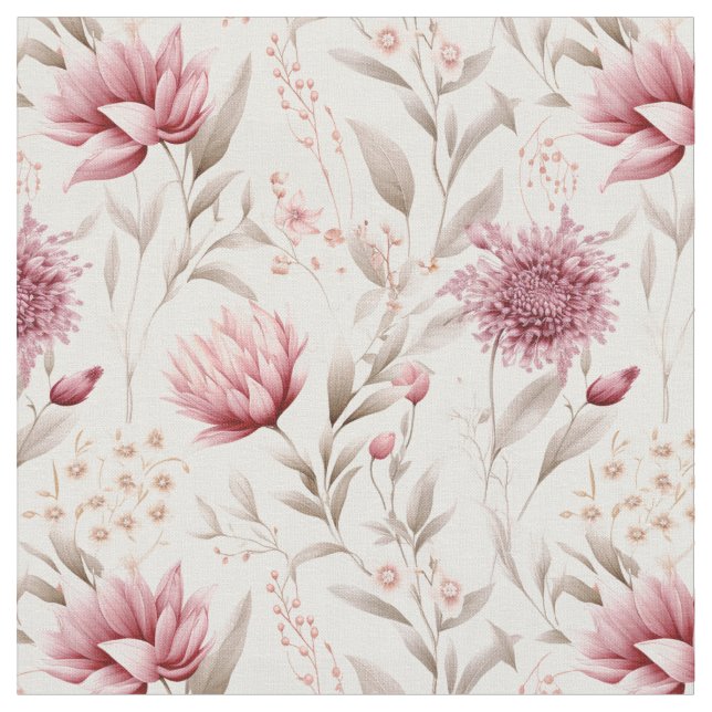 Pink botanical rustic cozy design fabric (Close Up)