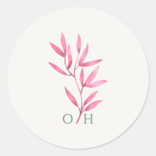 Pink Botanical  Sage Green Monogram Wedding  Classic Round Sticker
