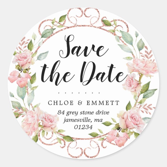 Pink Botanical Save the Date Return Address Labels (Front)