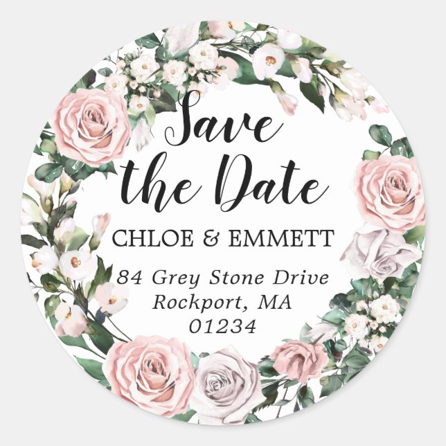 Pink Botanical Save the Date Return Address Labels (Front)