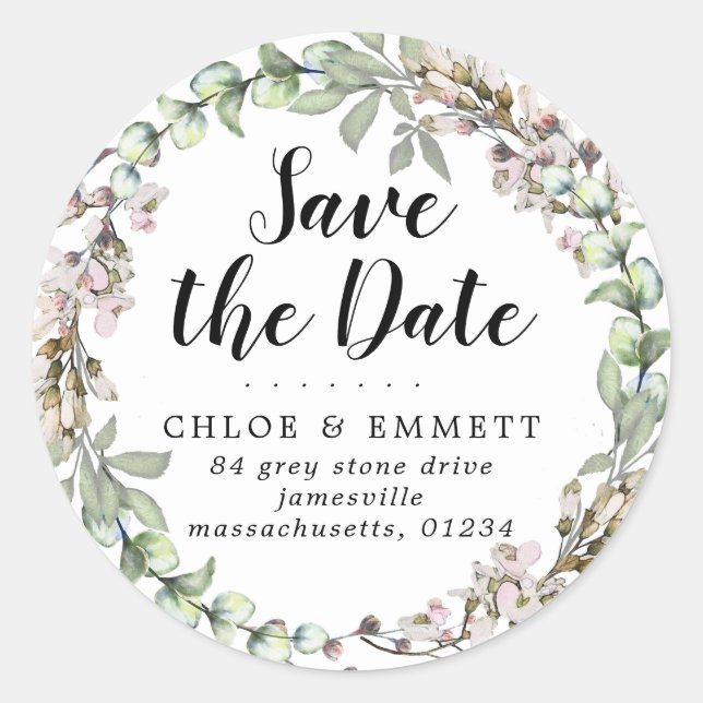 Pink Botanical Save the Date Return Address Labels (Front)