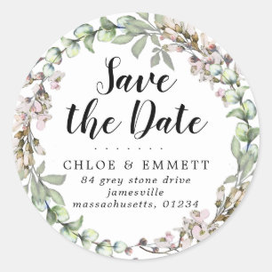 Pink Botanical Save the Date Return Address Labels