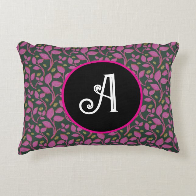 Pink Botanical Vine Pattern | Elegant Floral Leaf  Accent Pillow (Front)