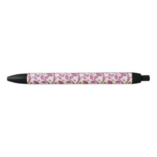 Pink Botanical Vine Pattern Elegant Floral Leaf Black Ink Pen