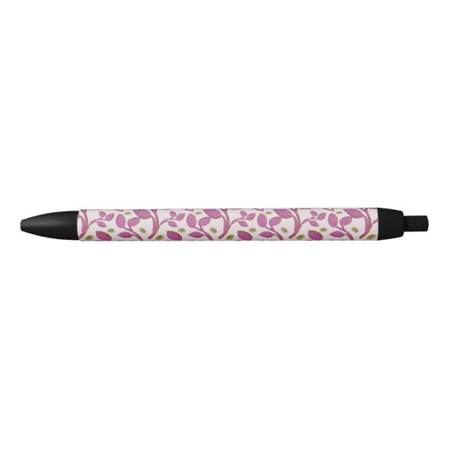 Pink Botanical Vine Pattern | Elegant Floral Leaf  Black Ink Pen (Front)