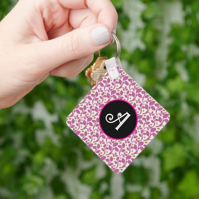 Pink Botanical Vine Pattern | Elegant Floral Leaf  Keychain (Hand)