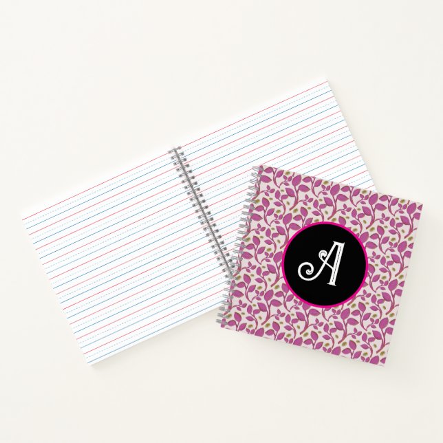 Pink Botanical Vine Pattern | Elegant Floral Leaf  Notebook (Inside)
