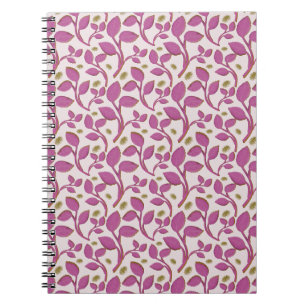 Pink Botanical Vine Pattern   Elegant Floral Leaf  Notebook