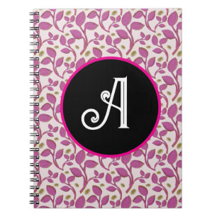 Pink Botanical Vine Pattern   Elegant Floral Leaf  Notebook