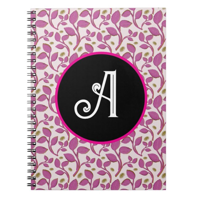 Pink Botanical Vine Pattern | Elegant Floral Leaf  Notebook (Front)