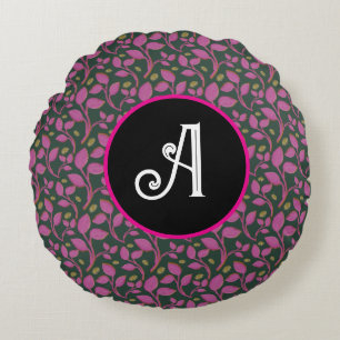 Pink Botanical Vine Pattern Elegant Floral Leaf Round Pillow