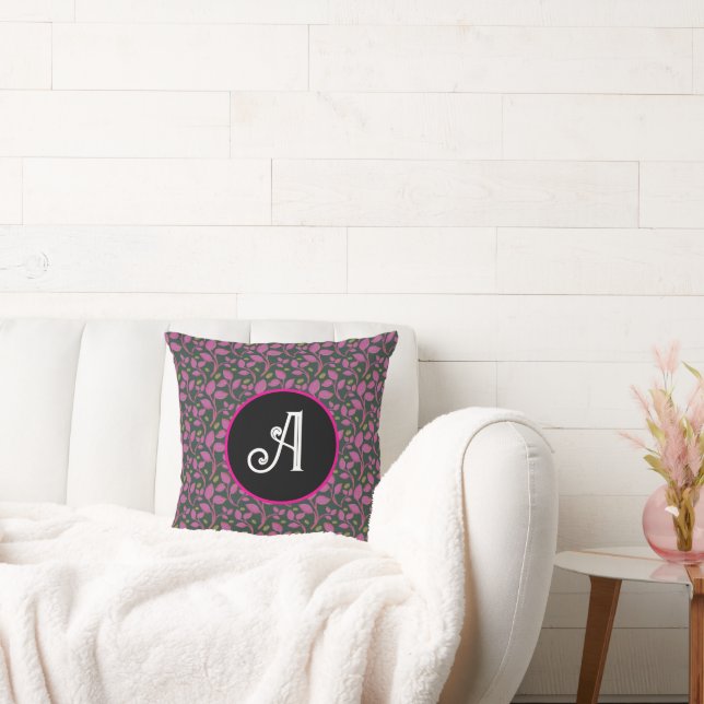 Pink Botanical Vine Pattern | Elegant Floral Leaf  Throw Pillow (Couch)