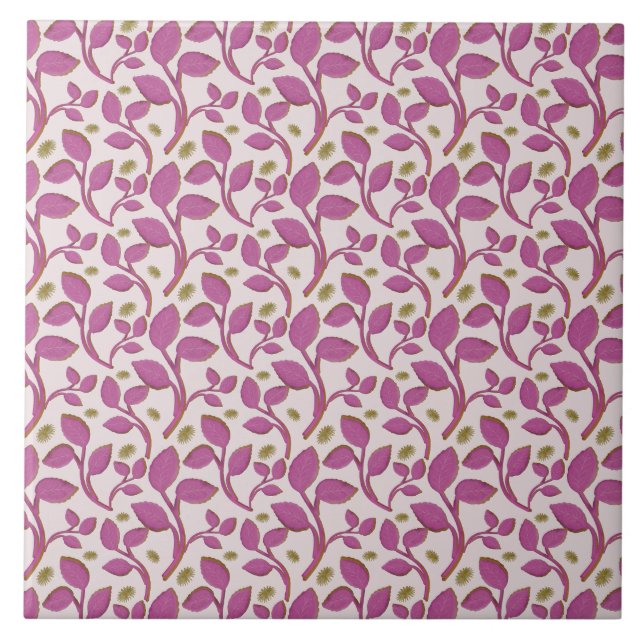Pink Botanical Vine Pattern | Elegant Floral Leaf  Tile (Front)