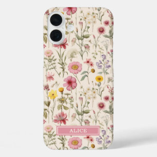 Pink Botanical Watercolor Floral Name iPhone 16 Plus Case
