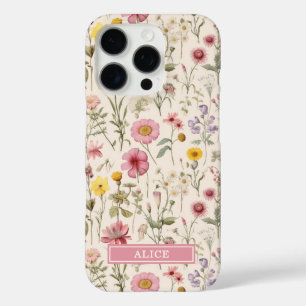 Pink Botanical Watercolor Floral Name iPhone 16 Pro Case