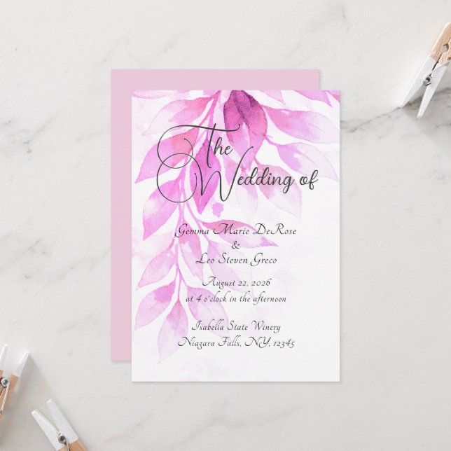 Pink Botanical Wedding Invitation (Front/Back In Situ)