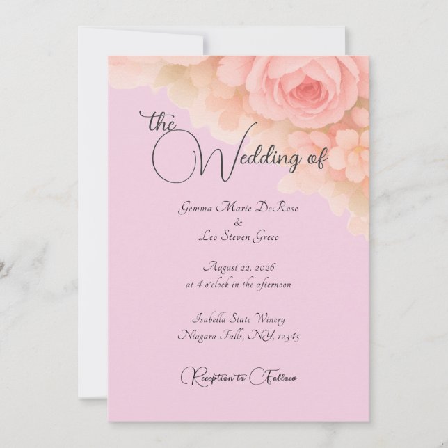Pink Botanical Wedding Invitation (Front)