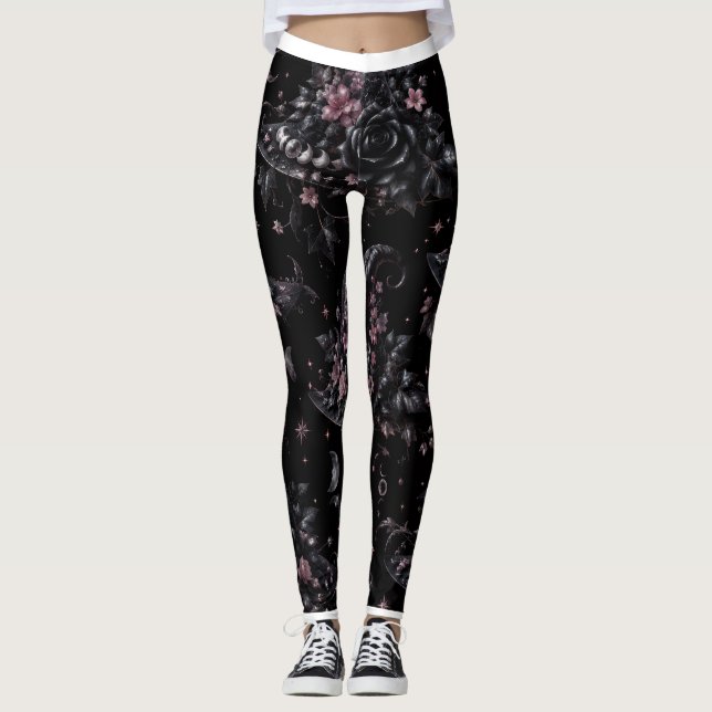 Pink Botanical Witch Halloween Leggings (Front)