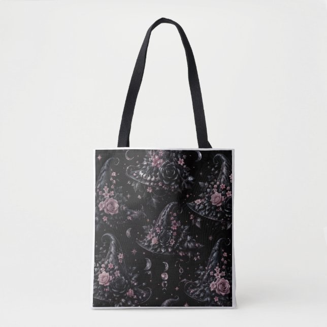 Pink Botanical Witch Halloween Tote Bag (Front)