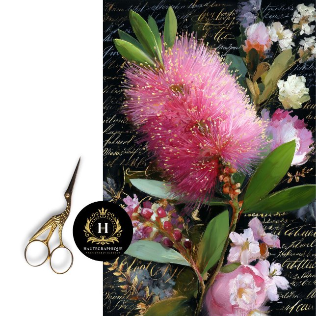 Pink Bottlebrush and Florals Decoupage Tissue Paper (Wrap Wine Bottles in Romantic Blooms)