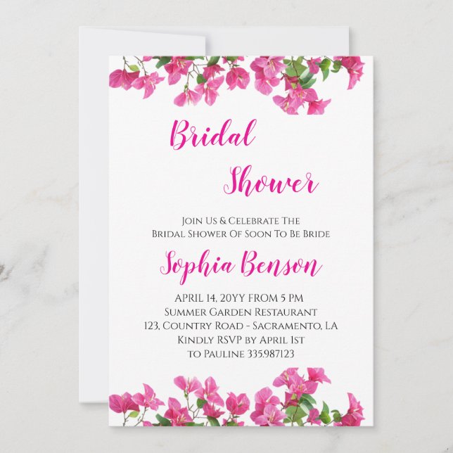 Pink Bougainvillea Floral Bridal Shower Invitation (Devant)