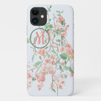 Pink Bougainvillea Floral Monogram Watercolor iPhone 11 Case