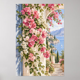 Pink Bougainvillea Lakeside Archway Wall Art